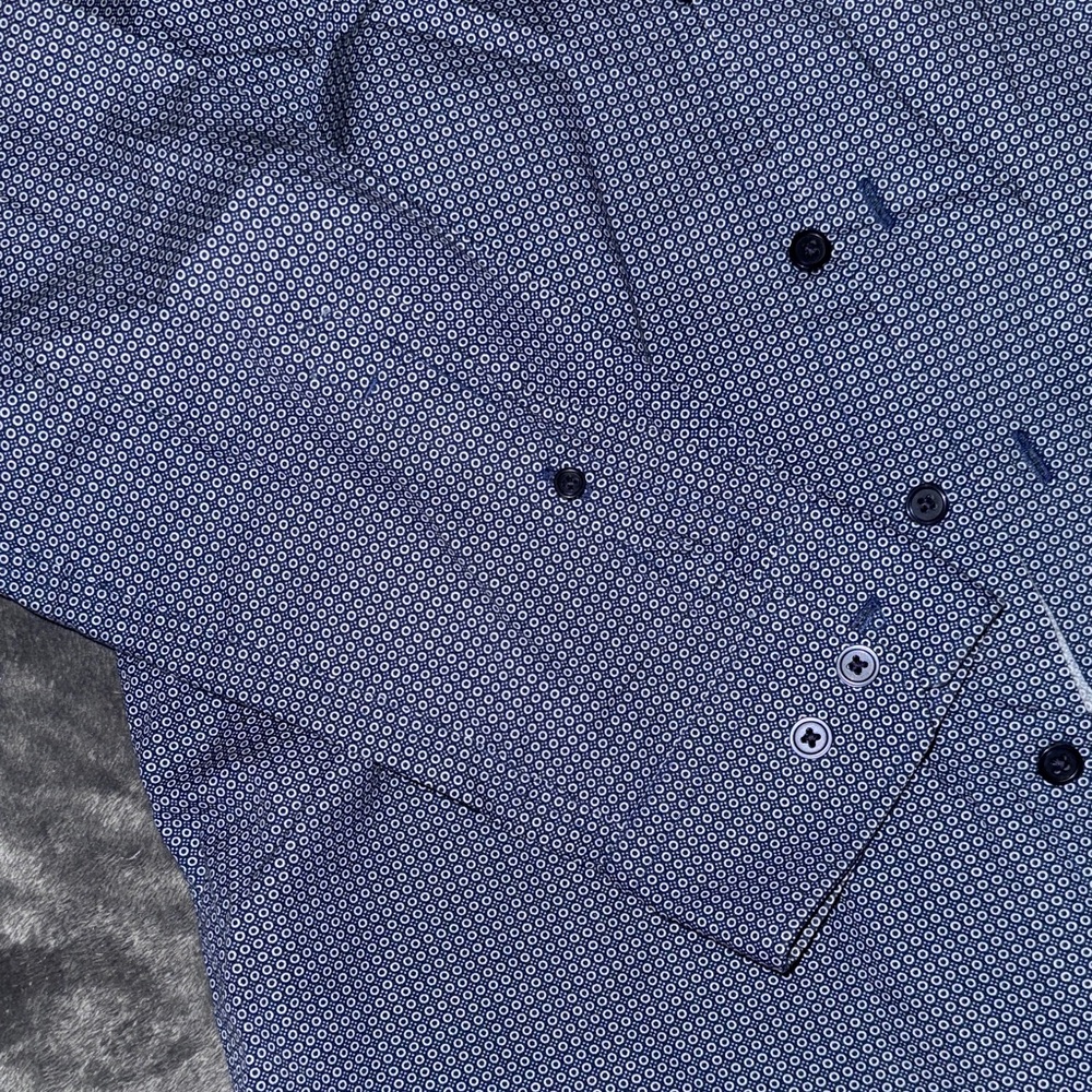 Express Men's Navy Patterned Button Down Shirt - image 3